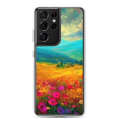 Berglandschaft und schöne farbige Blumen - Malerei - Samsung Schutzhülle (durchsichtig) berge xxx Samsung Galaxy S21 Ultra