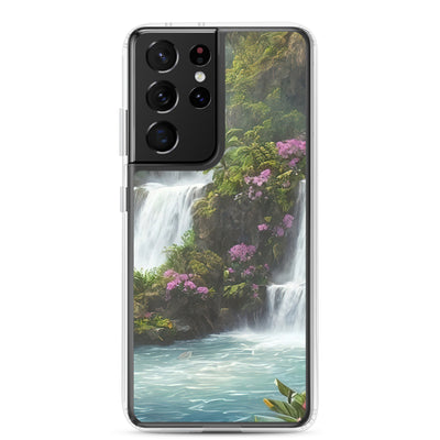 Wasserfall im Wald und Blumen - Schöne Malerei - Samsung Schutzhülle (durchsichtig) camping xxx Samsung Galaxy S21 Ultra