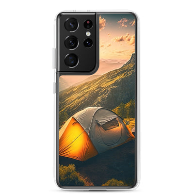 Zelt auf Berg im Sonnenaufgang - Landschafts - Samsung Schutzhülle (durchsichtig) camping xxx Samsung Galaxy S21 Ultra