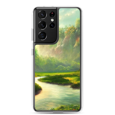 Bach im tropischen Wald - Landschaftsmalerei - Samsung Schutzhülle (durchsichtig) camping xxx Samsung Galaxy S21 Ultra