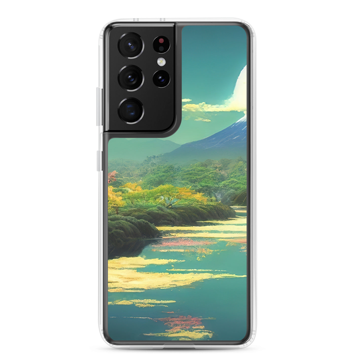 Berg, See und Wald mit pinken Bäumen - Landschaftsmalerei - Samsung Schutzhülle (durchsichtig) berge xxx Samsung Galaxy S21 Ultra