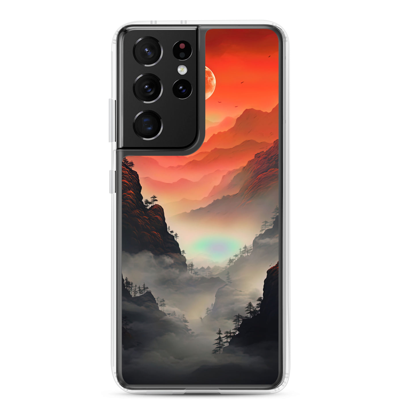 Gebirge, rote Farben und Nebel - Episches Kunstwerk - Samsung Schutzhülle (durchsichtig) berge xxx Samsung Galaxy S21 Ultra