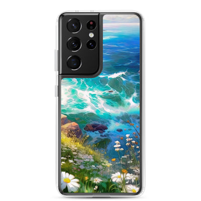 Berge, Blumen, Fluss und Steine - Malerei - Samsung Schutzhülle (durchsichtig) camping xxx Samsung Galaxy S21 Ultra