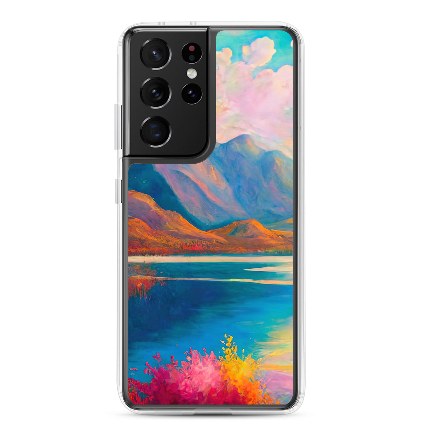 Berglandschaft und Bergsee - Farbige Ölmalerei - Samsung Schutzhülle (durchsichtig) berge xxx Samsung Galaxy S21 Ultra