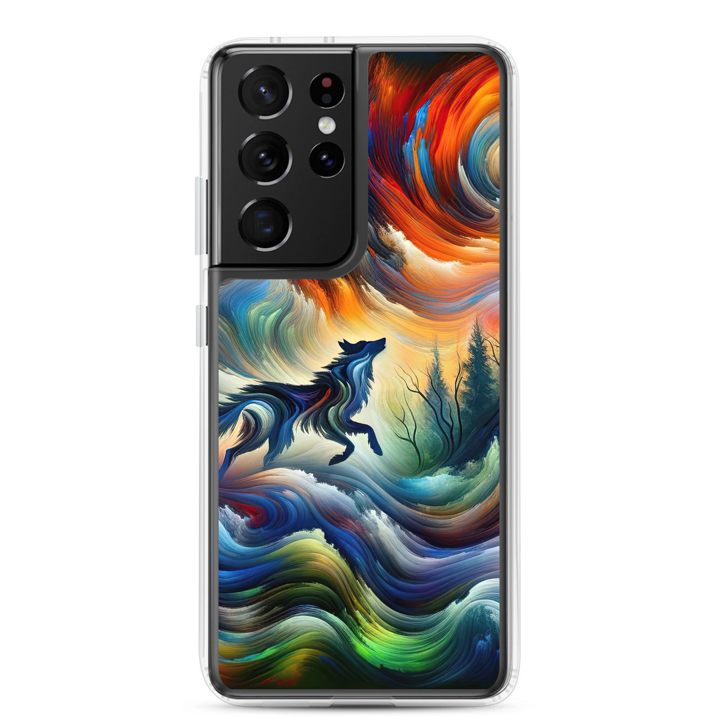 Alpen Abstraktgemälde mit Wolf Silhouette in lebhaften Farben (AN) - Samsung Schutzhülle (durchsichtig) xxx yyy zzz Samsung Galaxy S21 Ultra