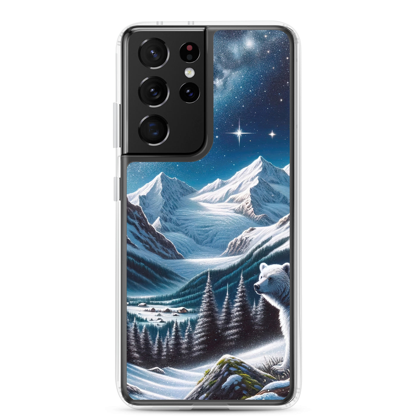 Sternennacht und Eisbär: Acrylgemälde mit Milchstraße, Alpen und schneebedeckte Gipfel - Samsung Schutzhülle (durchsichtig) camping xxx yyy zzz Samsung Galaxy S21 Ultra