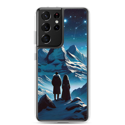 Alpenwinternacht: Digitale Kunst mit Wanderern in Bergen und Sternenhimmel - Samsung Schutzhülle (durchsichtig) wandern xxx yyy zzz Samsung Galaxy S21 Ultra