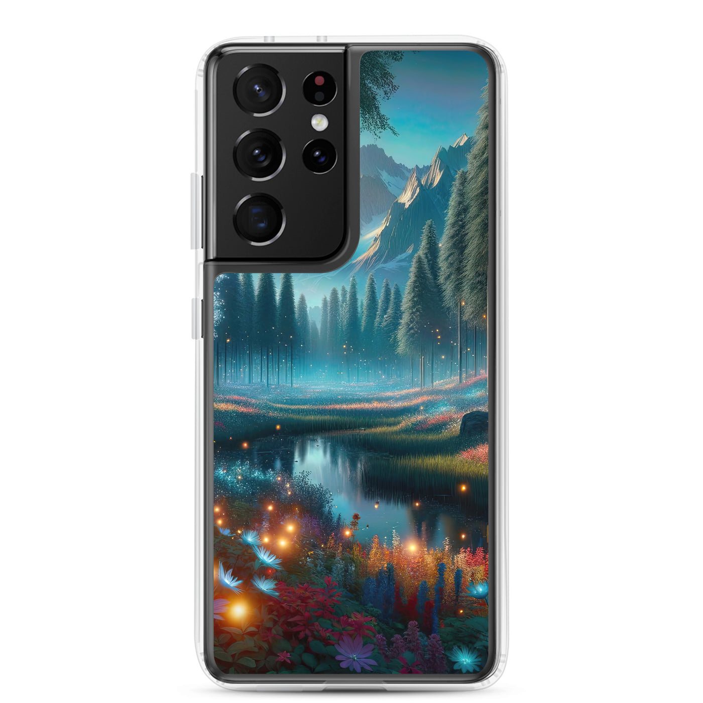 Ätherischer Alpenwald: Digitale Darstellung mit leuchtenden Bäumen und Blumen - Samsung Schutzhülle (durchsichtig) camping xxx yyy zzz Samsung Galaxy S21 Ultra