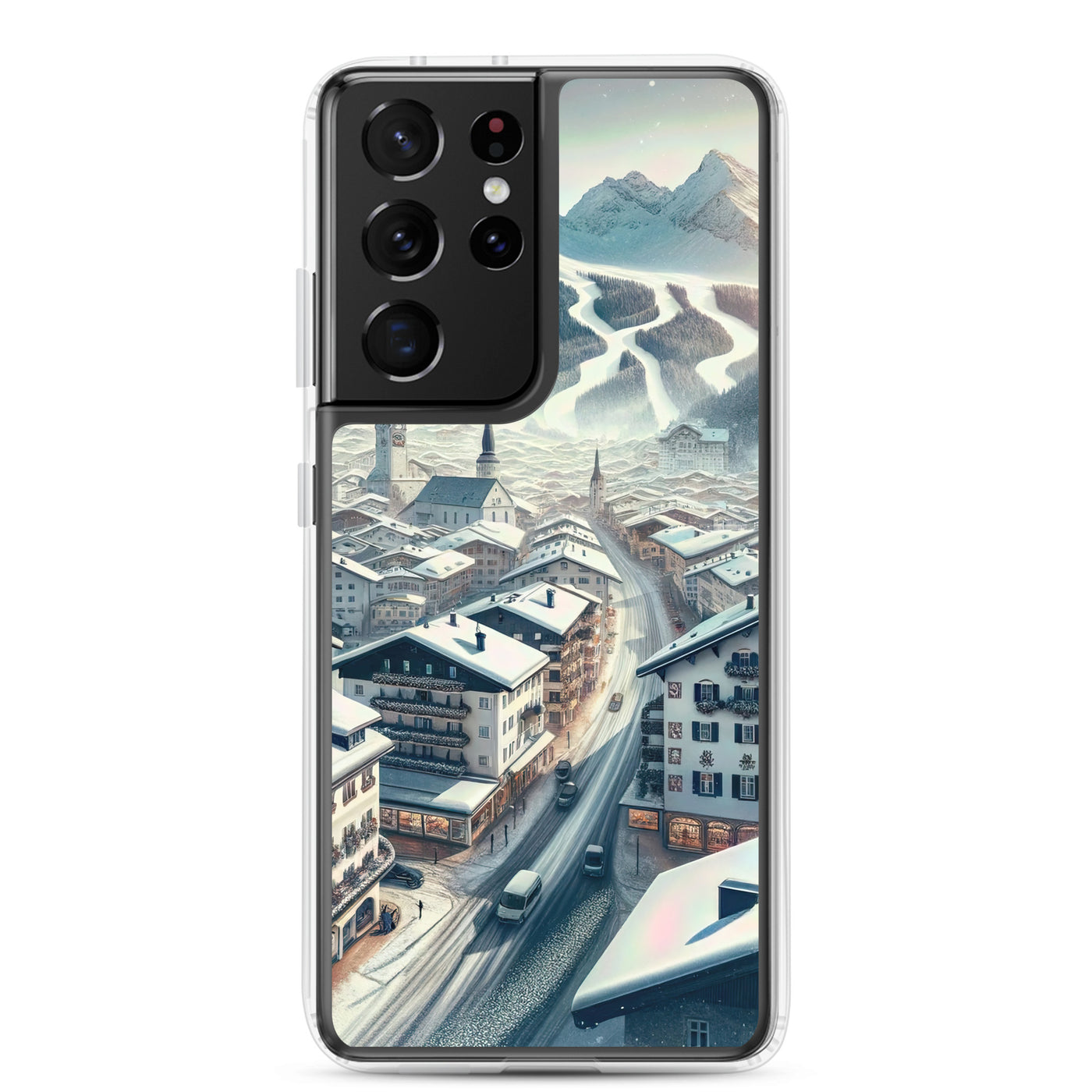 Winter in Kitzbühel: Digitale Malerei von schneebedeckten Dächern - Samsung Schutzhülle (durchsichtig) berge xxx yyy zzz Samsung Galaxy S21 Ultra