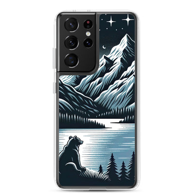 Bär in Alpen-Mondnacht, silberne Berge, schimmernde Seen - Samsung Schutzhülle (durchsichtig) camping xxx yyy zzz Samsung Galaxy S21 Ultra