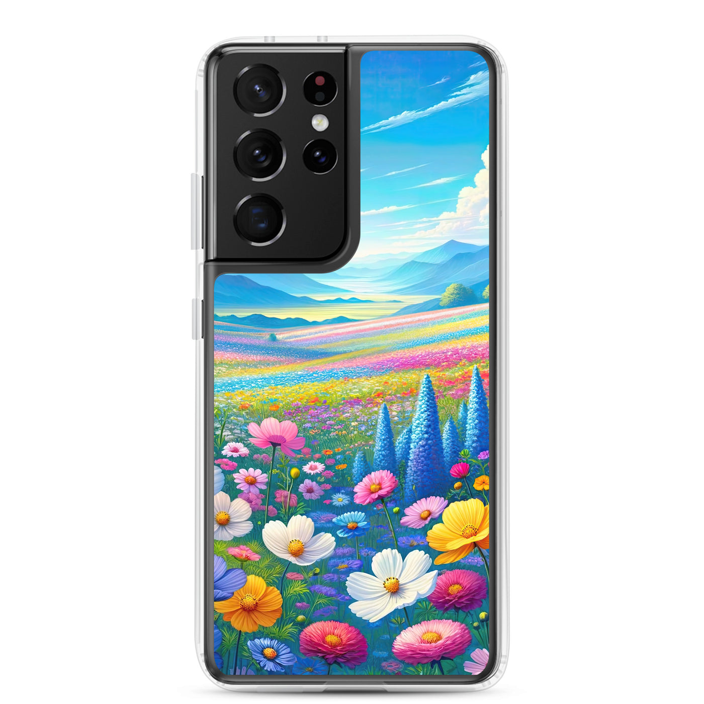 Weitläufiges Blumenfeld unter himmelblauem Himmel, leuchtende Flora - Samsung Schutzhülle (durchsichtig) camping xxx yyy zzz Samsung Galaxy S21 Ultra