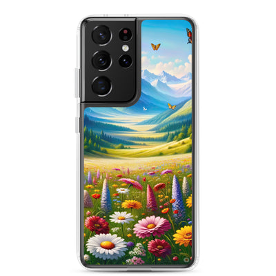 Ölgemälde einer ruhigen Almwiese, Oase mit bunter Wildblumenpracht - Samsung Schutzhülle (durchsichtig) camping xxx yyy zzz Samsung Galaxy S21 Ultra
