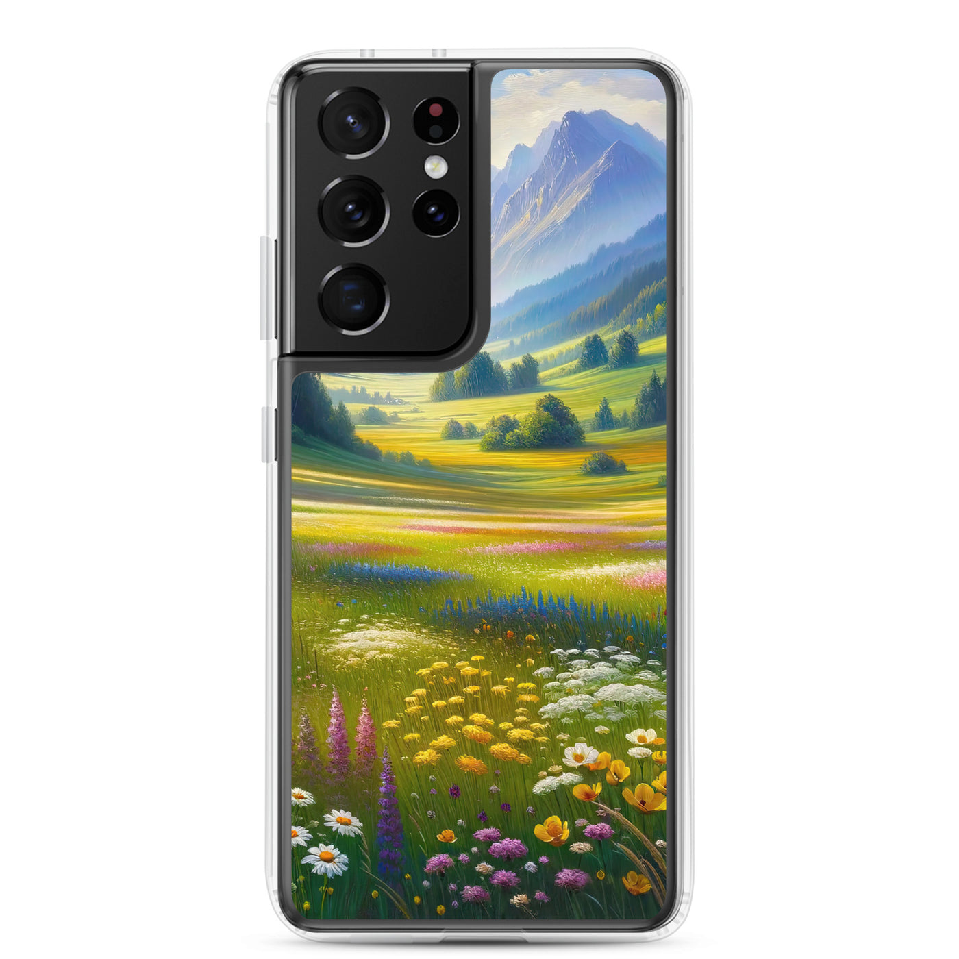 Ölgemälde einer Almwiese, Meer aus Wildblumen in Gelb- und Lilatönen - Samsung Schutzhülle (durchsichtig) berge xxx yyy zzz Samsung Galaxy S21 Ultra