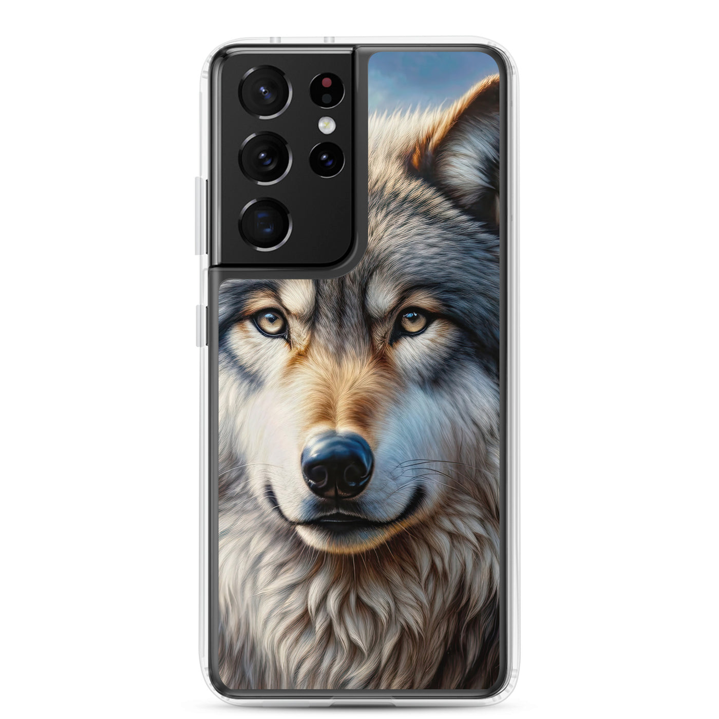 Porträt-Ölgemälde eines prächtigen Wolfes mit faszinierenden Augen (AN) - Samsung Schutzhülle (durchsichtig) xxx yyy zzz Samsung Galaxy S21 Ultra
