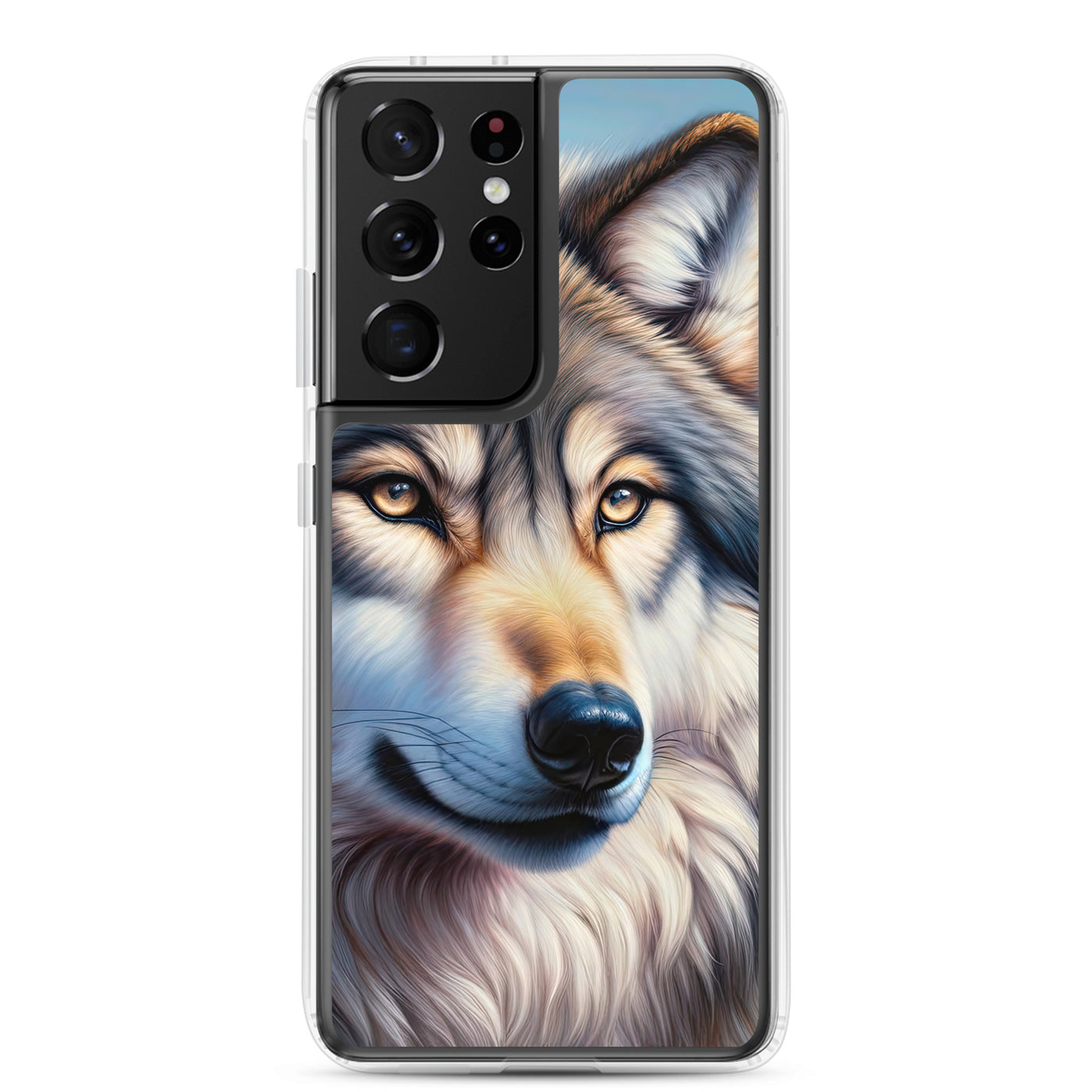 Ölgemäldeporträt eines majestätischen Wolfes mit intensiven Augen in der Berglandschaft (AN) - Samsung Schutzhülle (durchsichtig) xxx yyy zzz Samsung Galaxy S21 Ultra