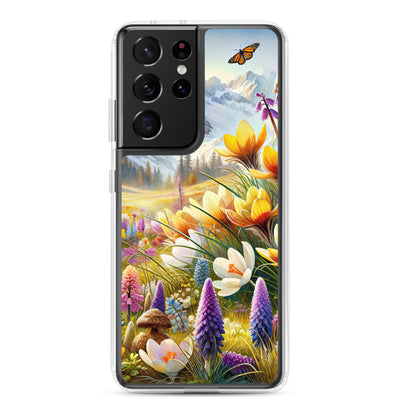Aquarell einer ruhigen Almwiese, farbenfrohe Bergblumen in den Alpen - Samsung Schutzhülle (durchsichtig) berge xxx yyy zzz Samsung Galaxy S21 Ultra