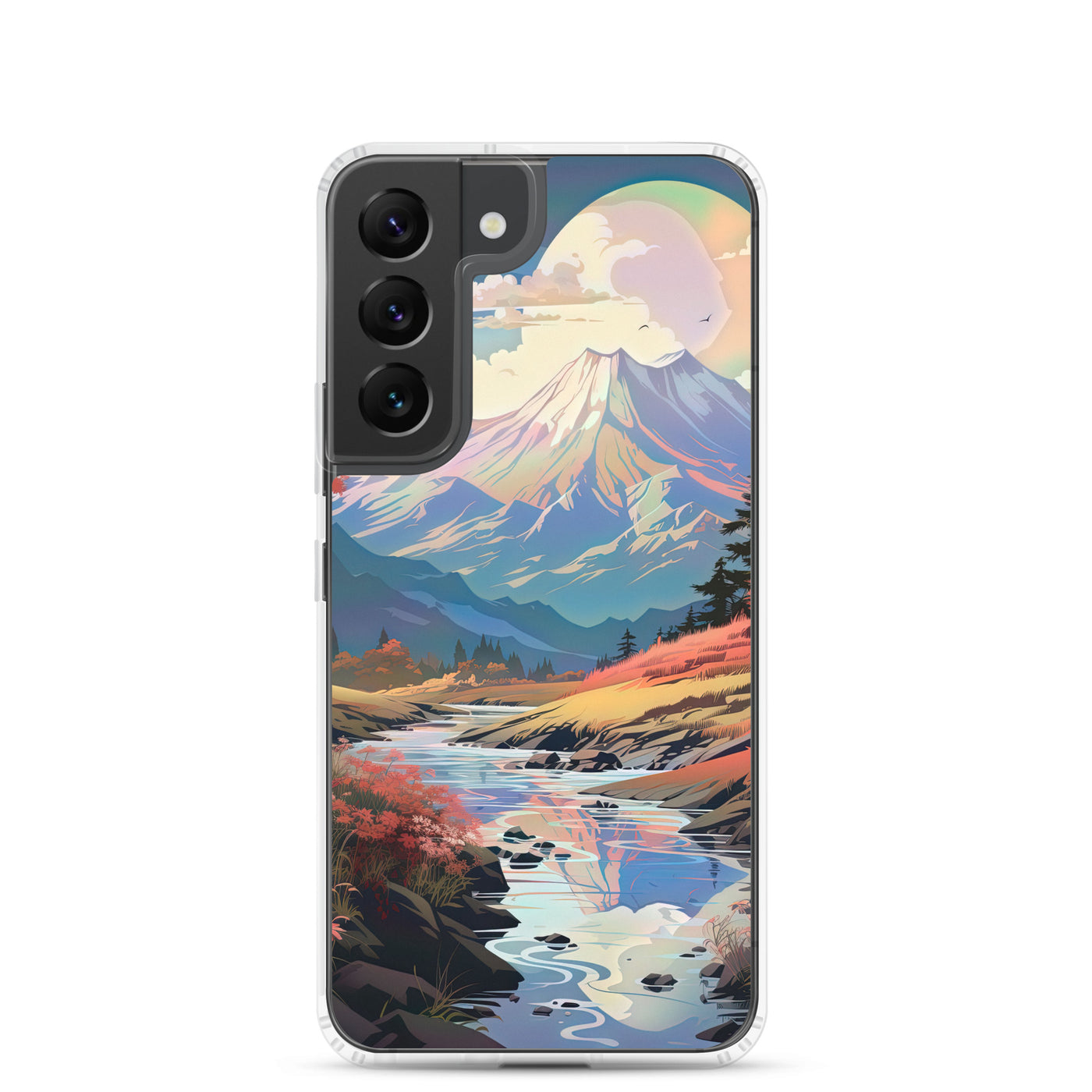 Berge. Fluss und Blumen - Malerei - Samsung Schutzhülle (durchsichtig) berge xxx Samsung Galaxy S22