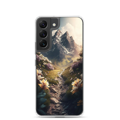 Epischer Berg, steiniger Weg und Blumen - Realistische Malerei - Samsung Schutzhülle (durchsichtig) berge xxx Samsung Galaxy S22