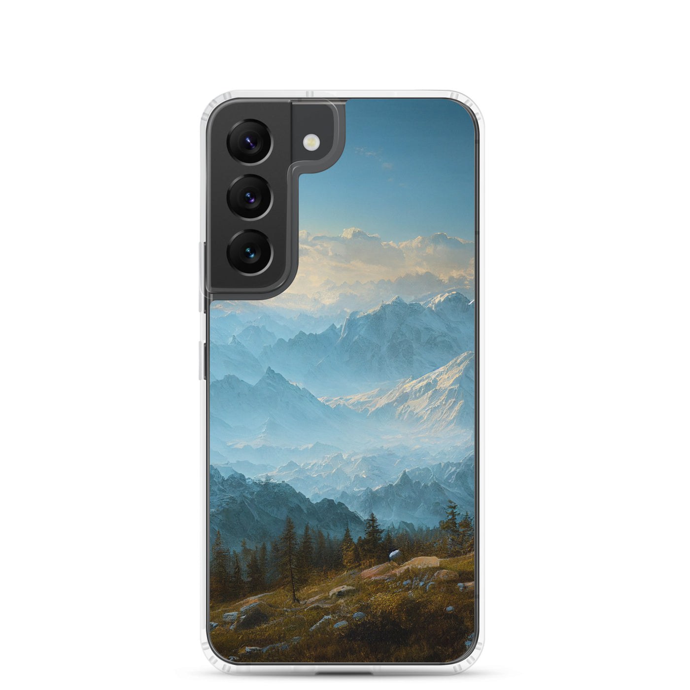 Schöne Berge mit Nebel bedeckt - Ölmalerei - Samsung Schutzhülle (durchsichtig) berge xxx Samsung Galaxy S22