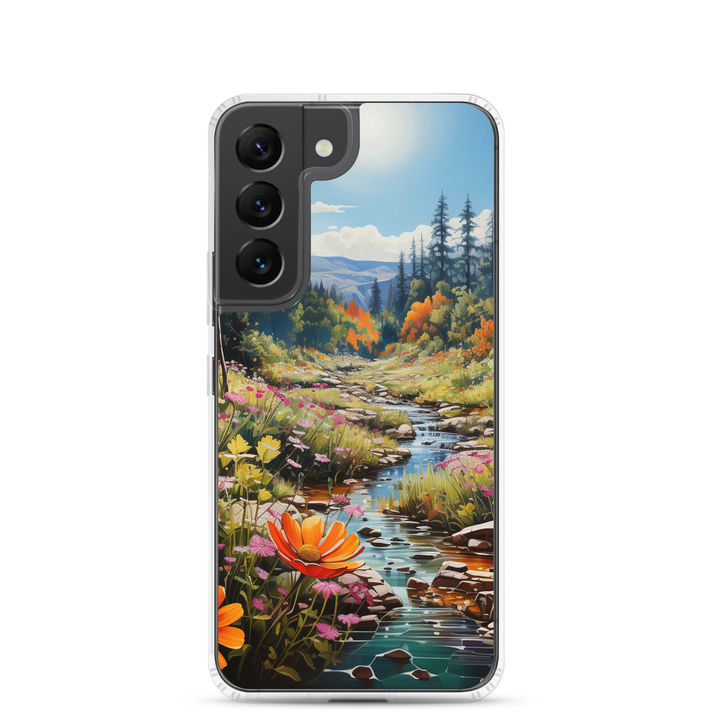 Berge, schöne Blumen und Bach im Wald - Samsung Schutzhülle (durchsichtig) berge xxx Samsung Galaxy S22