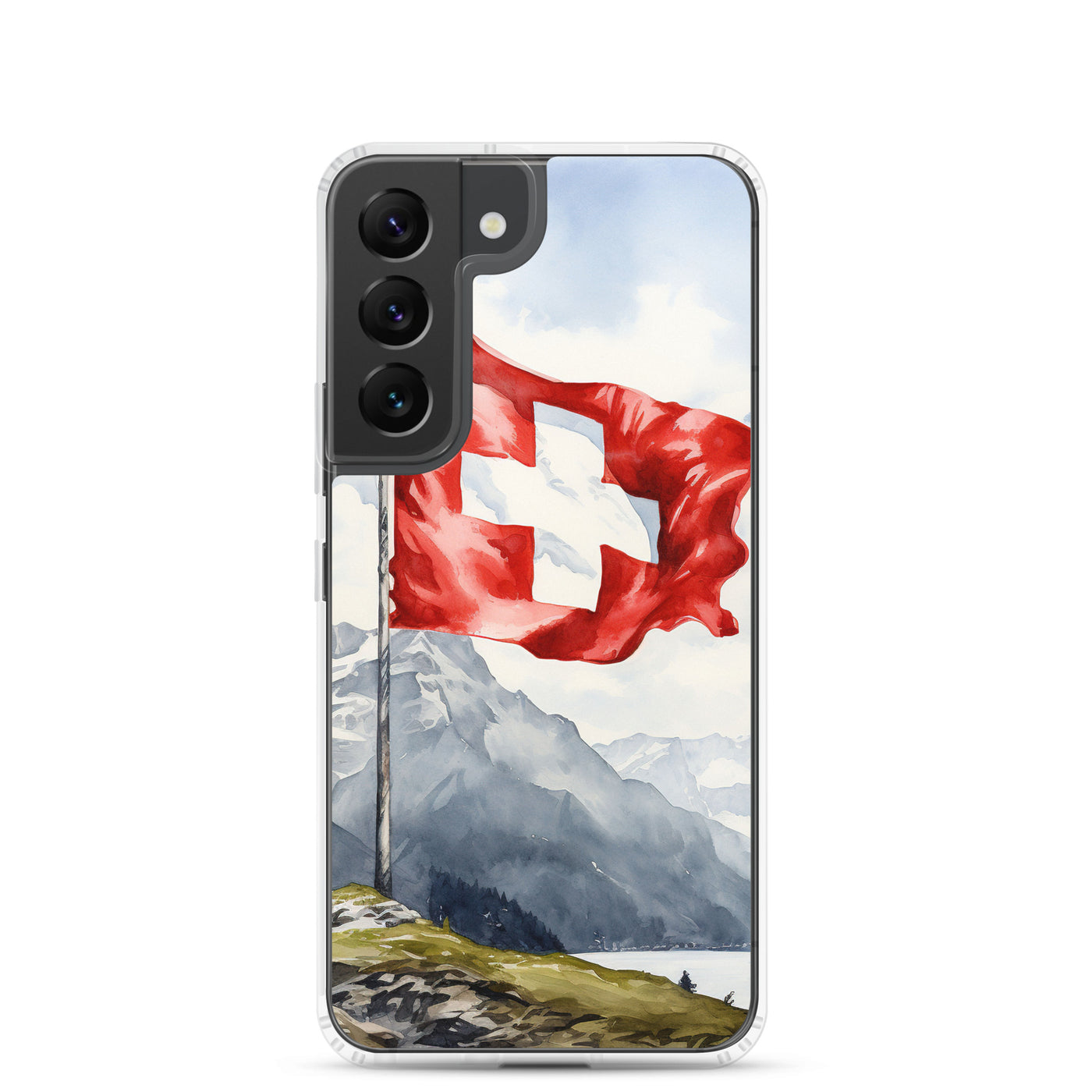 Schweizer Flagge und Berge im Hintergrund - Epische Stimmung - Malerei - Samsung Schutzhülle (durchsichtig) berge xxx Samsung Galaxy S22