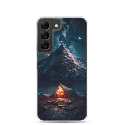 Zelt und Berg in der Nacht - Sterne am Himmel - Landschaftsmalerei - Samsung Schutzhülle (durchsichtig) camping xxx Samsung Galaxy S22
