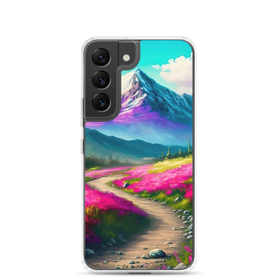 Berg, pinke Blumen und Wanderweg - Landschaftsmalerei - Samsung Schutzhülle (durchsichtig) berge xxx Samsung Galaxy S22
