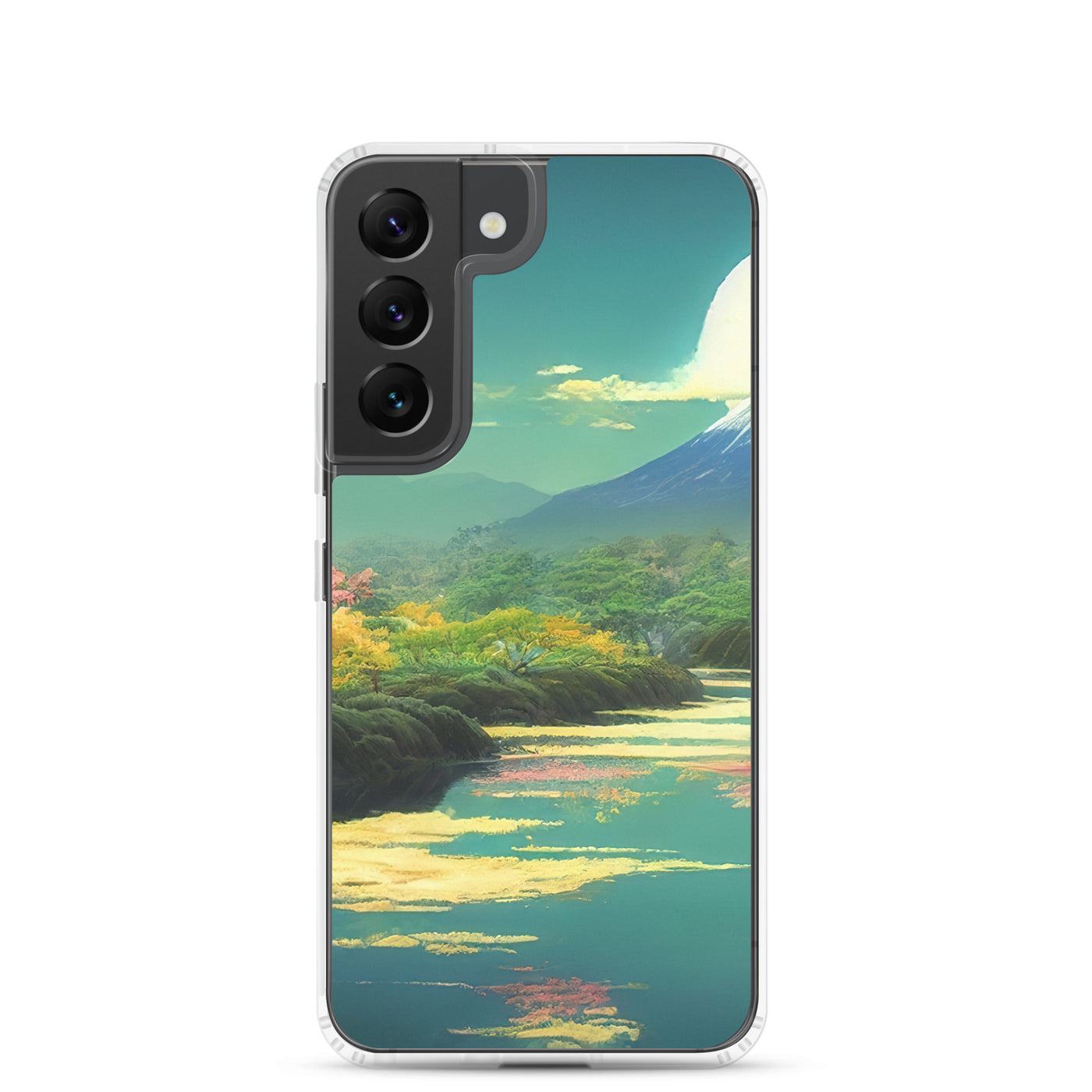 Berg, See und Wald mit pinken Bäumen - Landschaftsmalerei - Samsung Schutzhülle (durchsichtig) berge xxx Samsung Galaxy S22