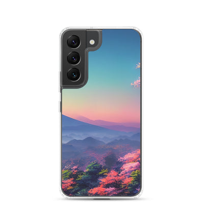 Berg und Wald mit pinken Bäumen - Landschaftsmalerei - Samsung Schutzhülle (durchsichtig) berge xxx Samsung Galaxy S22