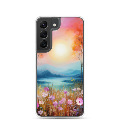 Berge, See, pinke Bäume und Blumen - Malerei - Samsung Schutzhülle (durchsichtig) berge xxx Samsung Galaxy S22
