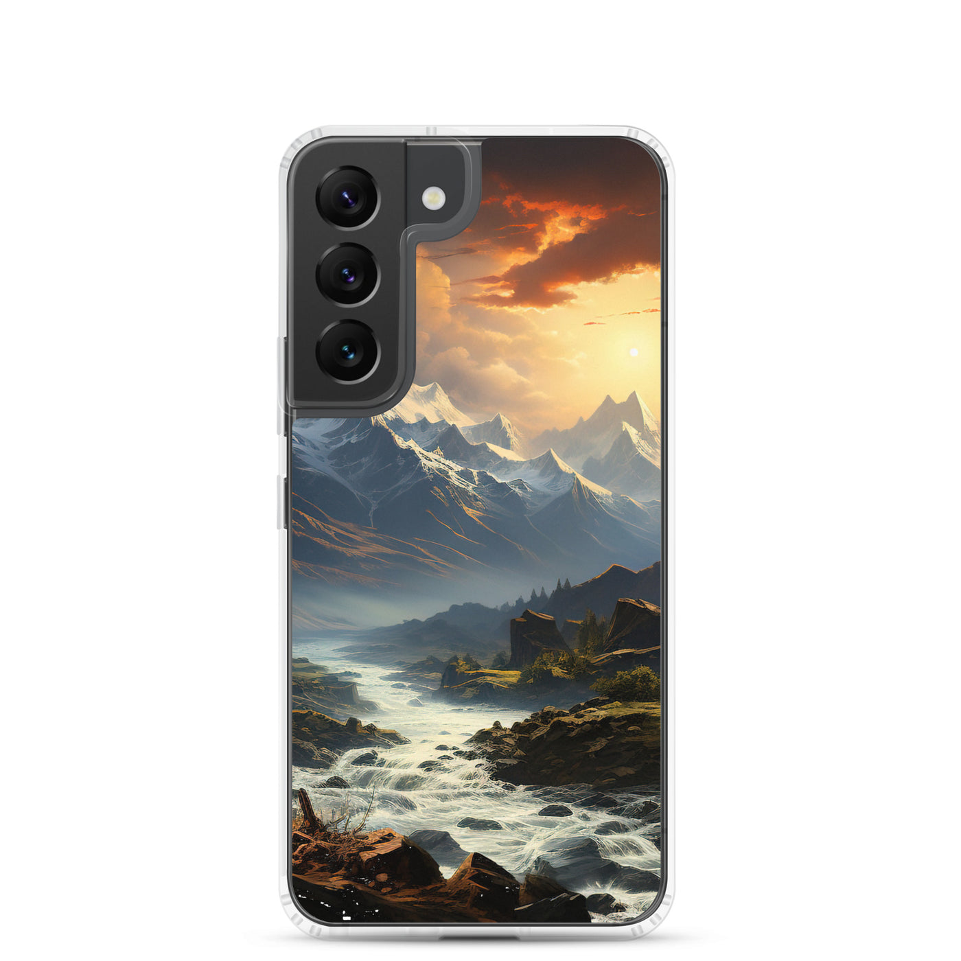 Berge, Sonne, steiniger Bach und Wolken - Epische Stimmung - Samsung Schutzhülle (durchsichtig) berge xxx Samsung Galaxy S22