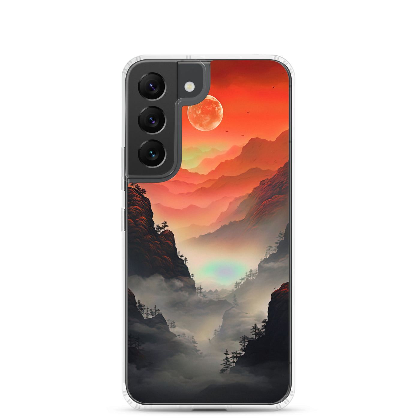 Gebirge, rote Farben und Nebel - Episches Kunstwerk - Samsung Schutzhülle (durchsichtig) berge xxx Samsung Galaxy S22