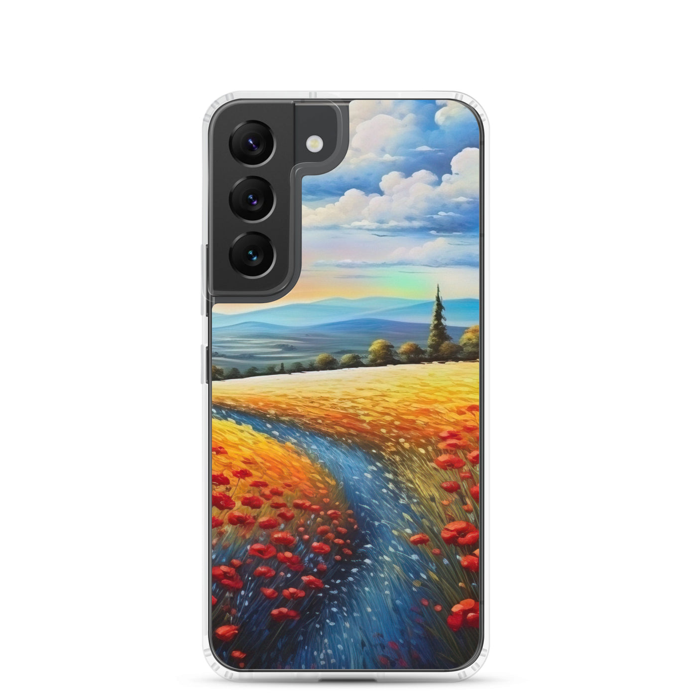 Feld mit roten Blumen und Berglandschaft - Landschaftsmalerei - Samsung Schutzhülle (durchsichtig) berge xxx Samsung Galaxy S22