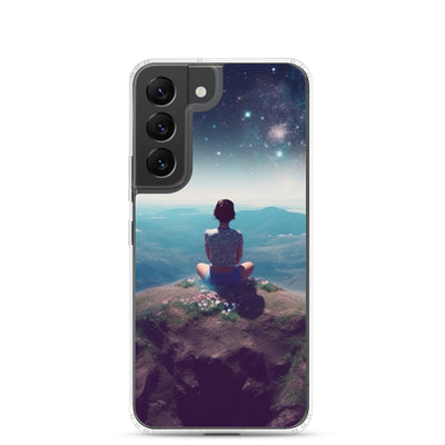Frau sitzt auf Berg – Cosmos und Sterne im Hintergrund - Landschaftsmalerei - Samsung Schutzhülle (durchsichtig) berge xxx Samsung Galaxy S22
