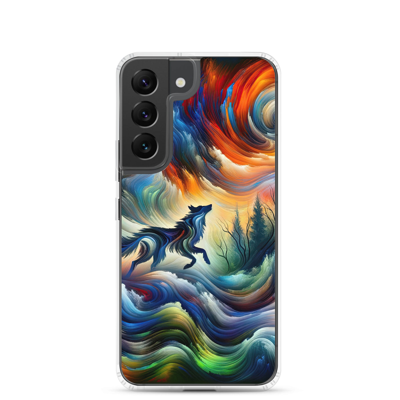 Alpen Abstraktgemälde mit Wolf Silhouette in lebhaften Farben (AN) - Samsung Schutzhülle (durchsichtig) xxx yyy zzz Samsung Galaxy S22