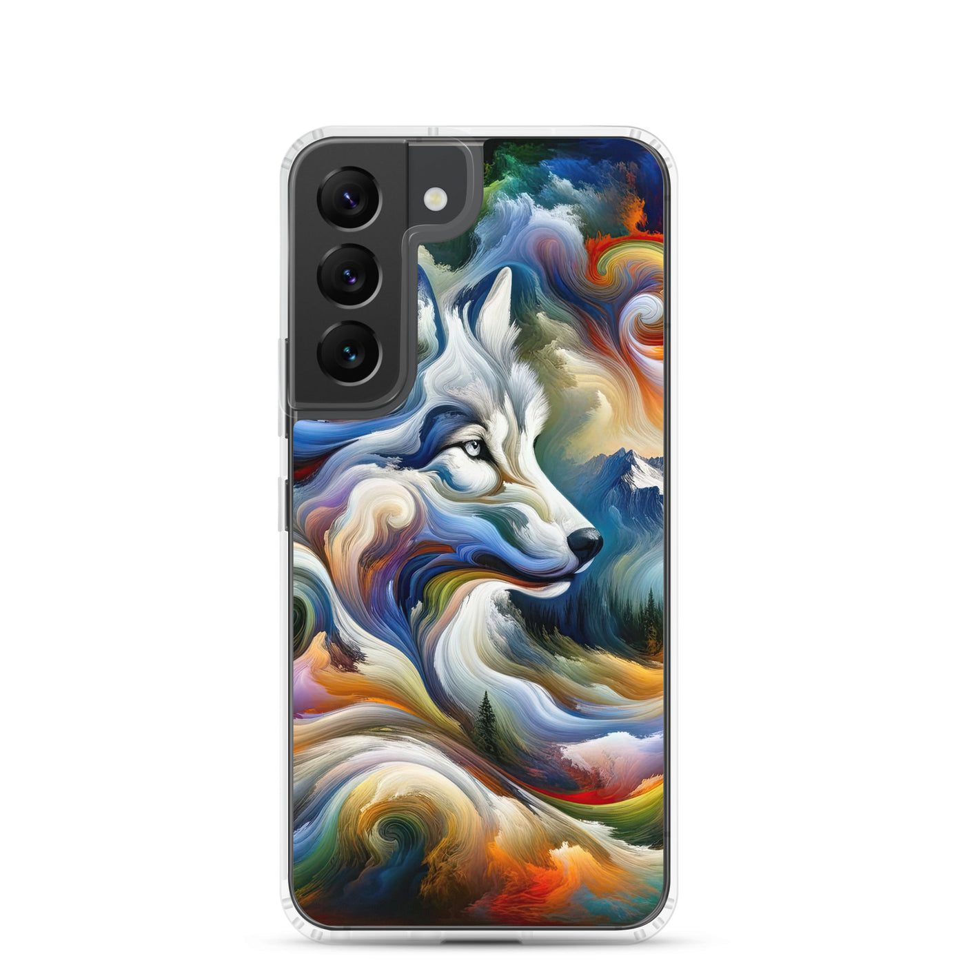 Abstraktes Alpen Gemälde: Wirbelnde Farben und Majestätischer Wolf, Silhouette (AN) - Samsung Schutzhülle (durchsichtig) xxx yyy zzz Samsung Galaxy S22