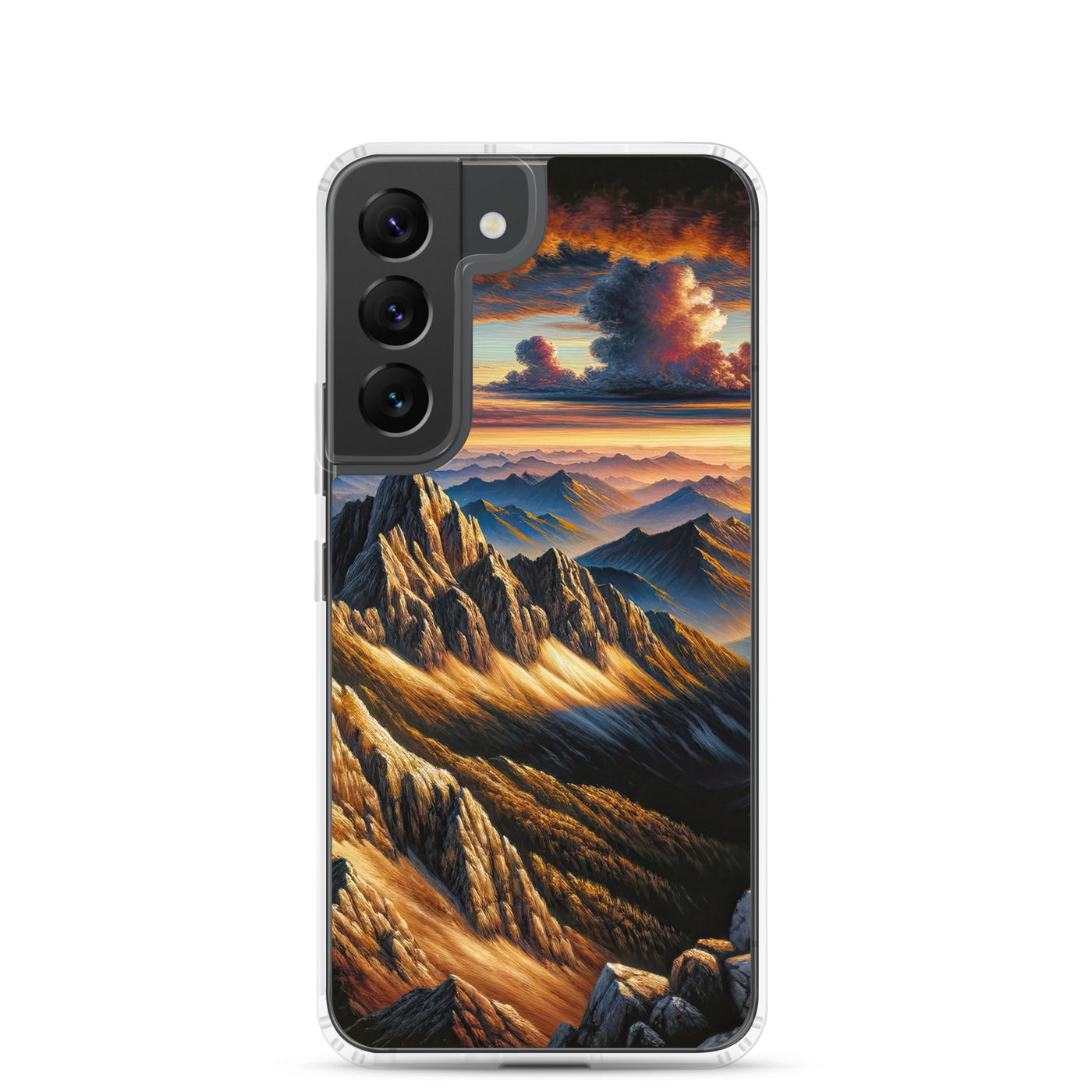 Alpen in Abenddämmerung: Acrylgemälde mit beleuchteten Berggipfeln - Samsung Schutzhülle (durchsichtig) berge xxx yyy zzz Samsung Galaxy S22
