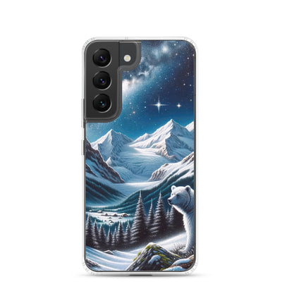 Sternennacht und Eisbär: Acrylgemälde mit Milchstraße, Alpen und schneebedeckte Gipfel - Samsung Schutzhülle (durchsichtig) camping xxx yyy zzz Samsung Galaxy S22