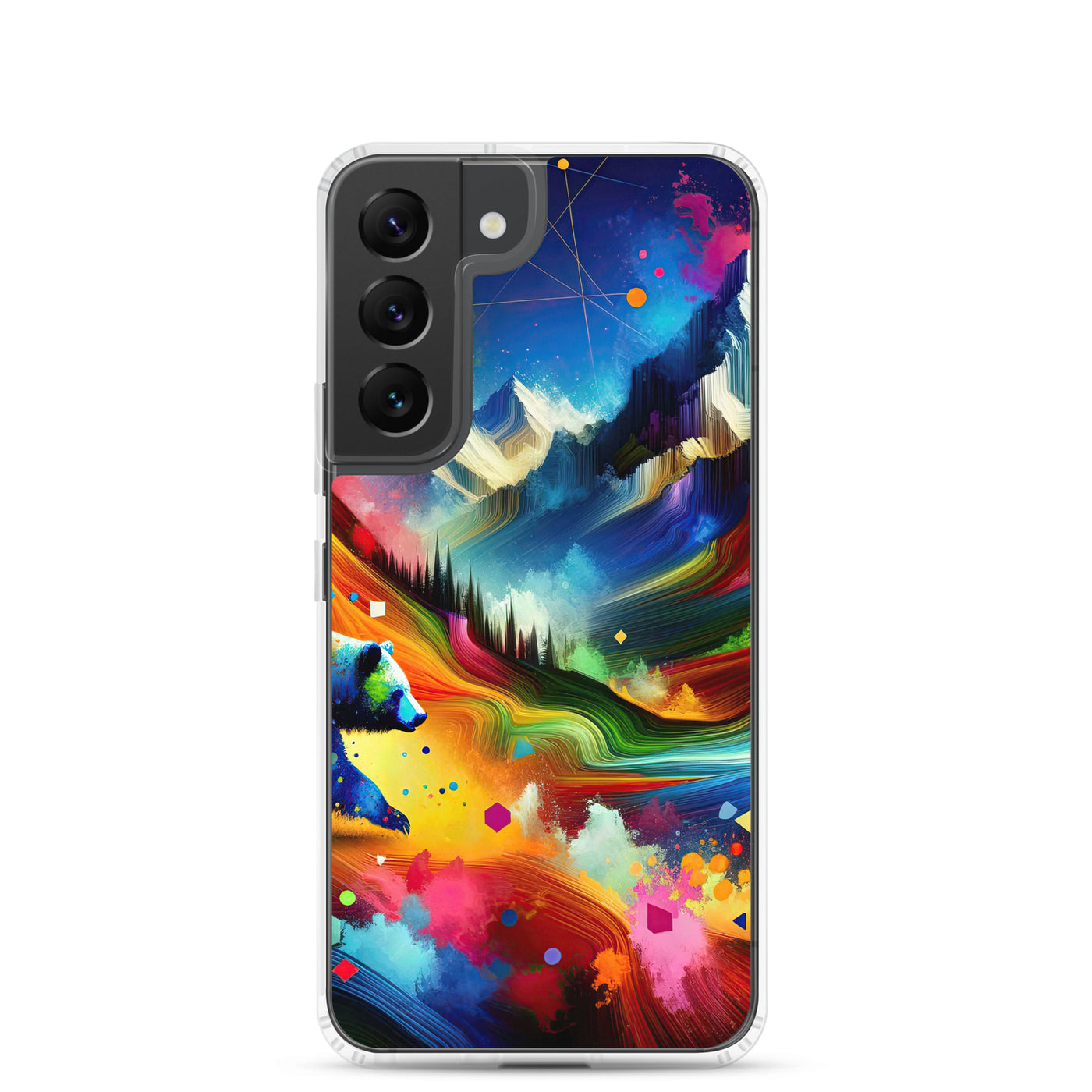 Neonfarbener Alpen Bär in abstrakten geometrischen Formen - Samsung Schutzhülle (durchsichtig) camping xxx yyy zzz Samsung Galaxy S22