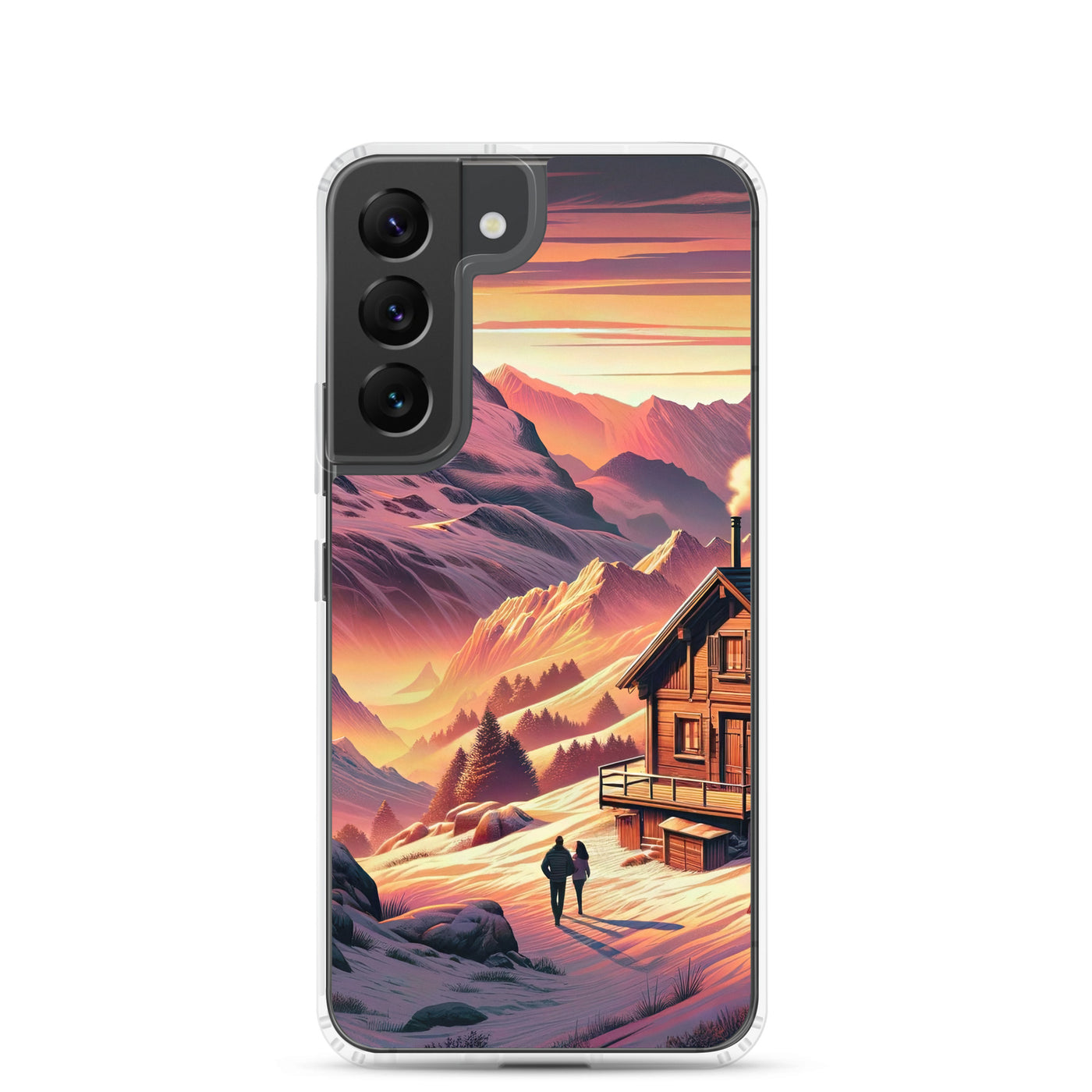 Berghütte im goldenen Sonnenuntergang: Digitale Alpenillustration - Samsung Schutzhülle (durchsichtig) berge xxx yyy zzz Samsung Galaxy S22