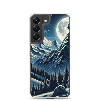 Steinbock in Alpennacht, silberne Berge und Sternenhimmel - Samsung Schutzhülle (durchsichtig) berge xxx yyy zzz Samsung Galaxy S22
