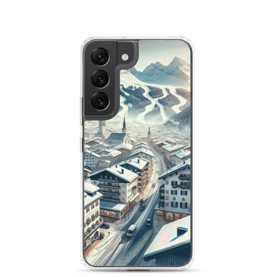Winter in Kitzbühel: Digitale Malerei von schneebedeckten Dächern - Samsung Schutzhülle (durchsichtig) berge xxx yyy zzz Samsung Galaxy S22