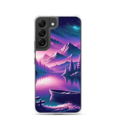 Magische Alpen-Dämmerung, rosa-lila Himmel und Bergsee mit Boot - Samsung Schutzhülle (durchsichtig) berge xxx yyy zzz Samsung Galaxy S22