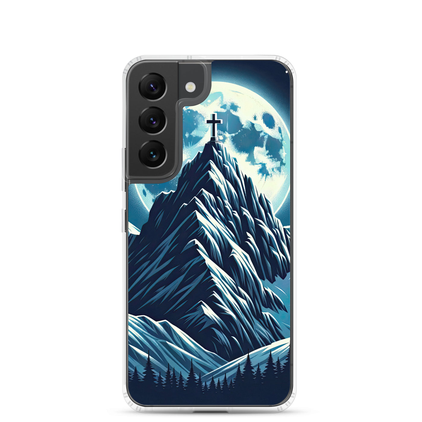Mondnacht und Gipfelkreuz in den Alpen, glitzernde Schneegipfel - Samsung Schutzhülle (durchsichtig) berge xxx yyy zzz Samsung Galaxy S22