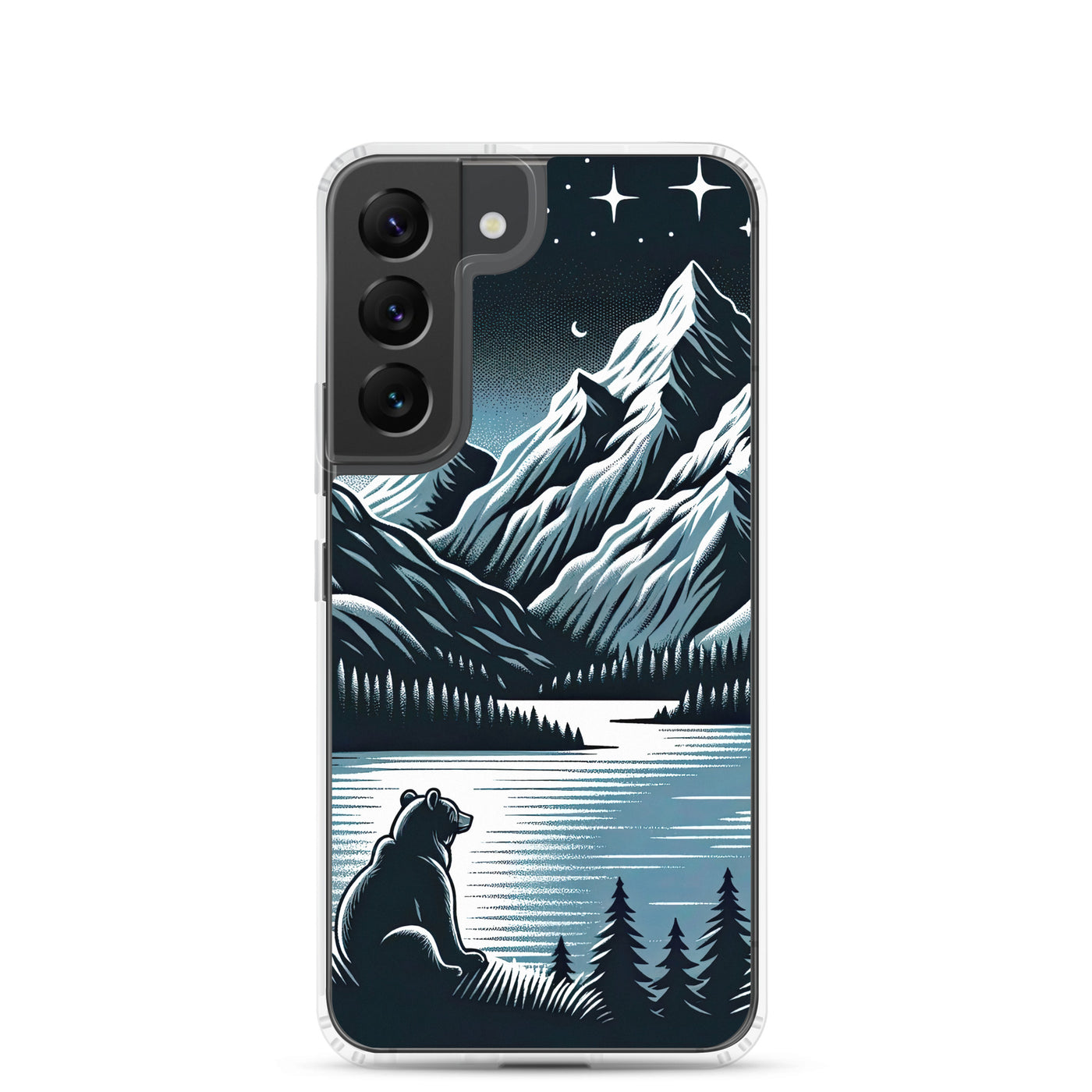Bär in Alpen-Mondnacht, silberne Berge, schimmernde Seen - Samsung Schutzhülle (durchsichtig) camping xxx yyy zzz Samsung Galaxy S22
