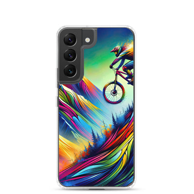 Mountainbiker in farbenfroher Alpenkulisse mit abstraktem Touch (M) - Samsung Schutzhülle (durchsichtig) xxx yyy zzz Samsung Galaxy S22