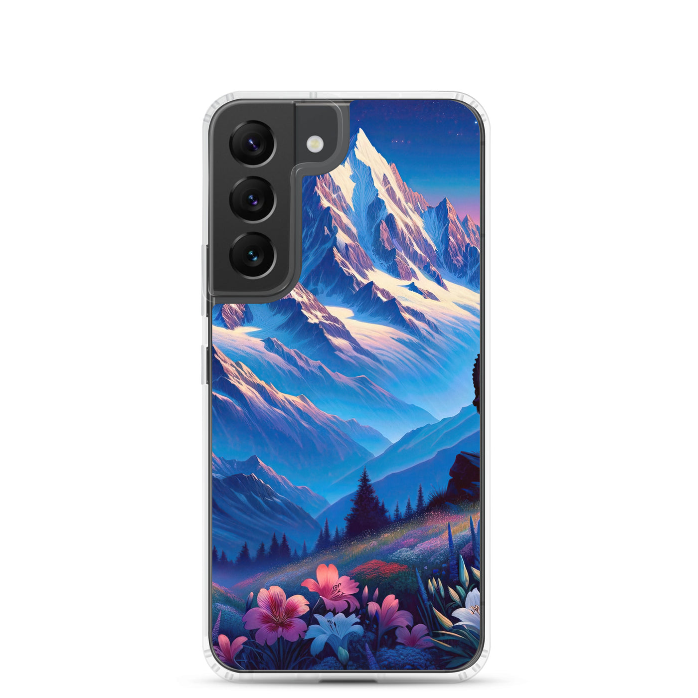 Steinbock bei Dämmerung in den Alpen, sonnengeküsste Schneegipfel - Samsung Schutzhülle (durchsichtig) berge xxx yyy zzz Samsung Galaxy S22