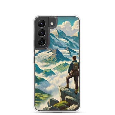 Panoramablick der Alpen mit Wanderer auf einem Hügel und schroffen Gipfeln - Samsung Schutzhülle (durchsichtig) wandern xxx yyy zzz Samsung Galaxy S22