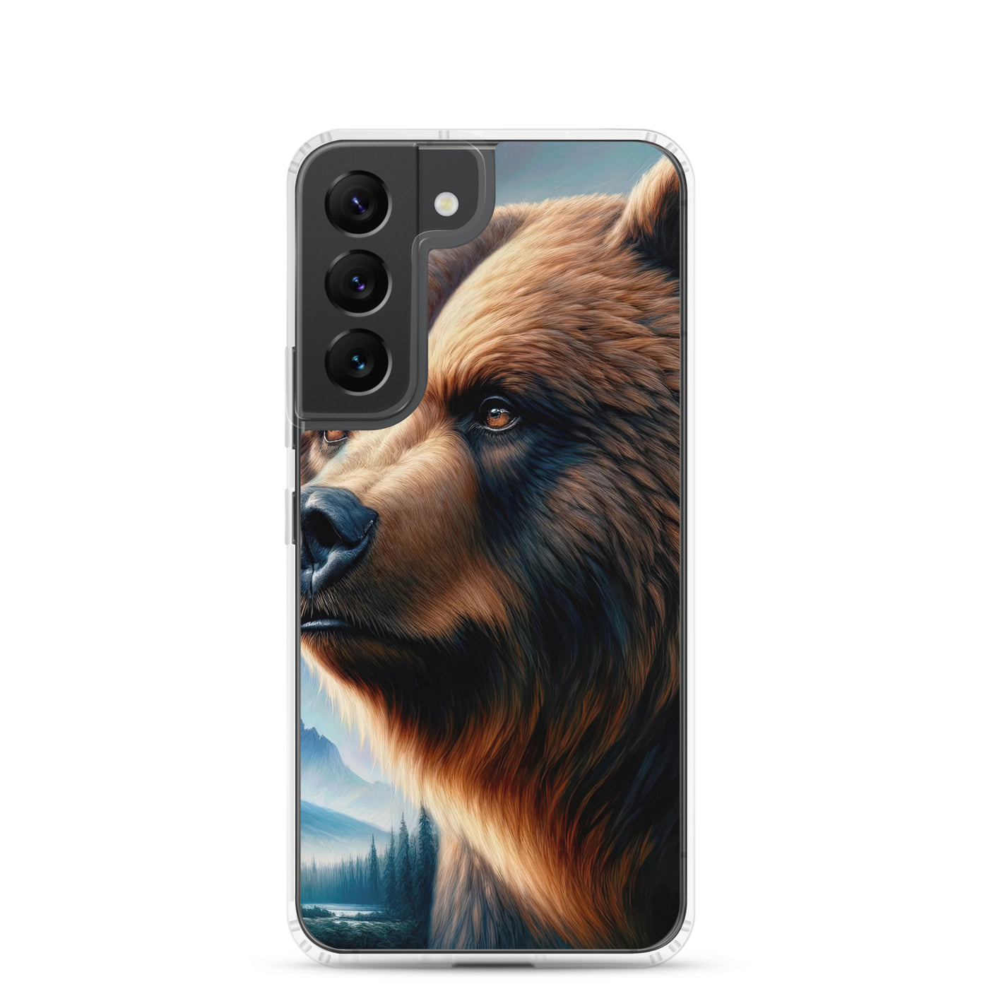 Ölgemälde, das das Gesicht eines starken realistischen Bären einfängt. Porträt - Samsung Schutzhülle (durchsichtig) camping xxx yyy zzz Samsung Galaxy S22