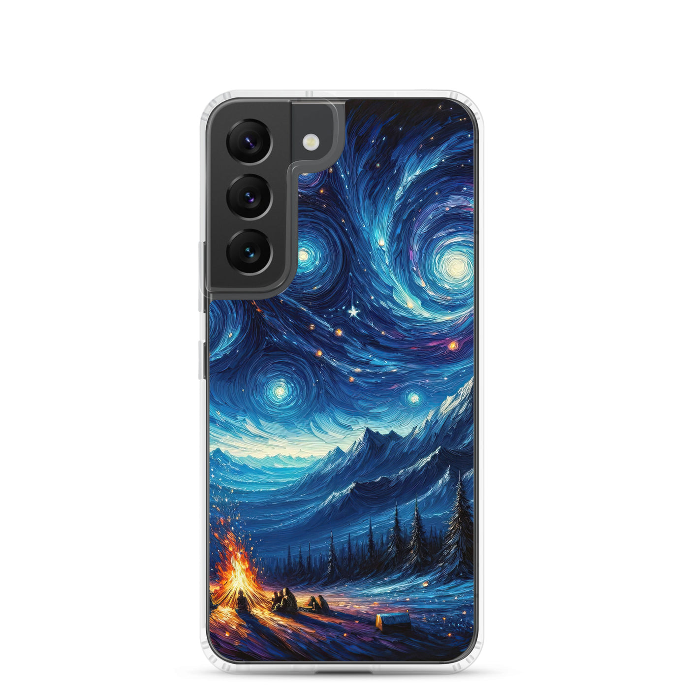 Sternennacht über den Alpen inspiriertes Ölgemälde, mystischer Nachthimmel in Blau - Samsung Schutzhülle (durchsichtig) camping xxx yyy zzz Samsung Galaxy S22